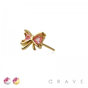 316L SURGICAL STEEL THREADLESS PUSH IN PINK RIBBON LACE TOP PART